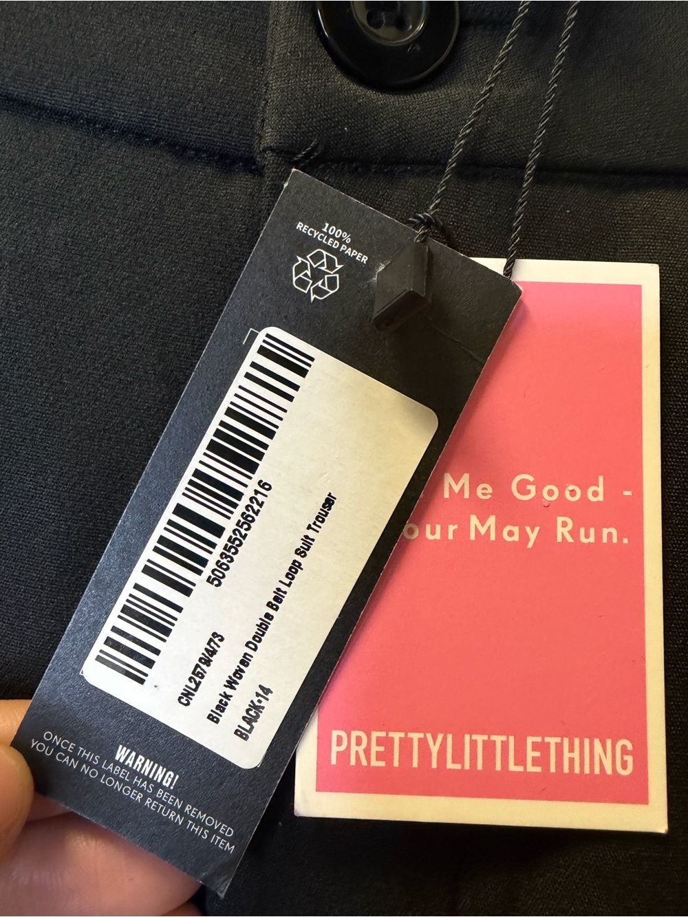 NWT PrettyLittleThing Black Woven Double Belt Loop Wide Leg Trousers – US 10 - Picture 2 of 4